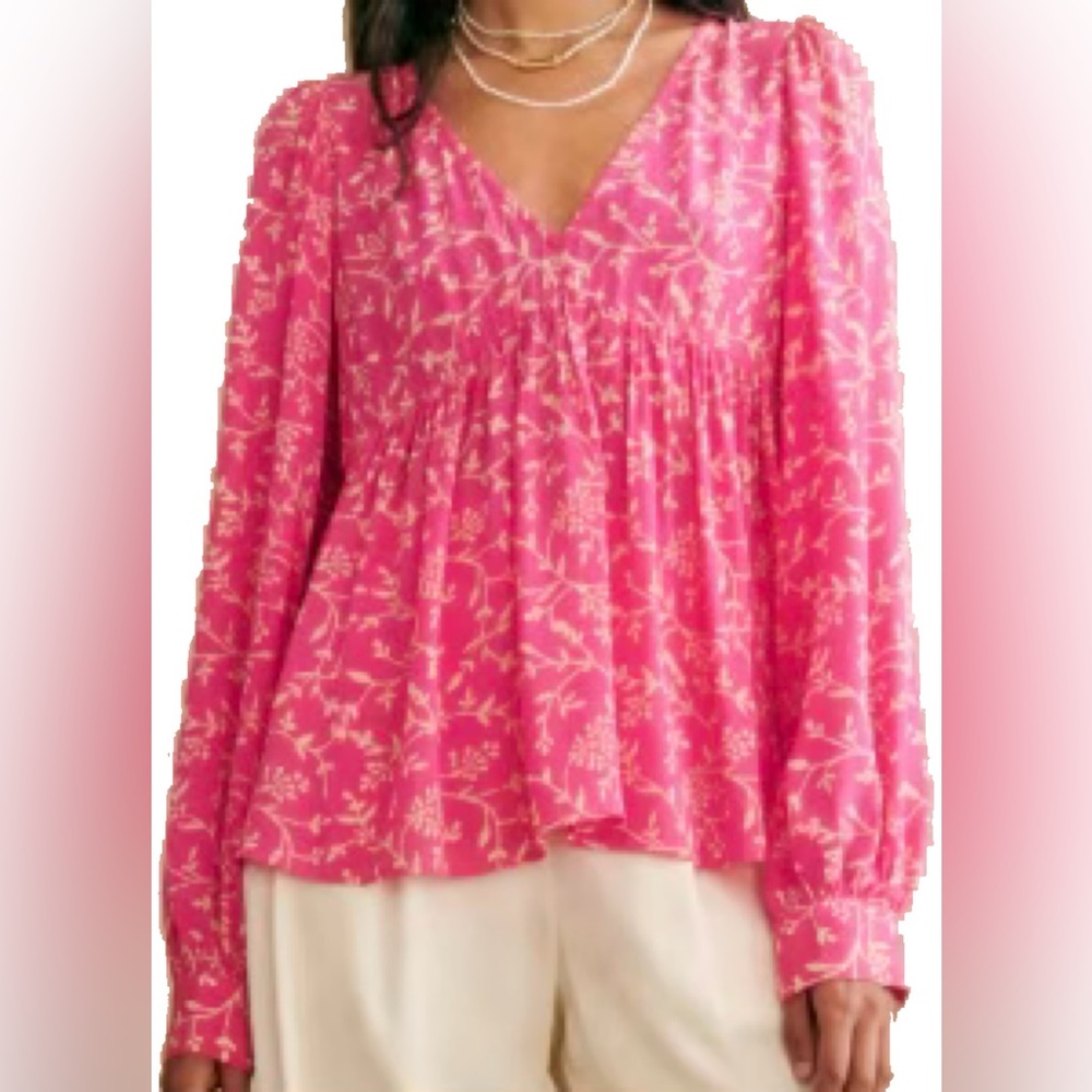 NWT Sezane Brune Blouse Top Pink floral rose size 40 (US 8)